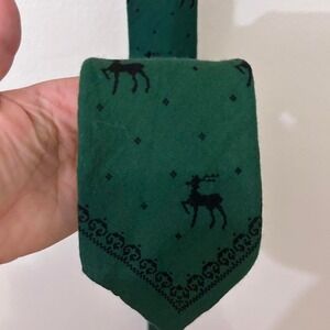 Green and black bandana necktie‎ with a deer print